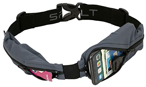 SPIbelt Dual Pocket Pro Running Belt for Adults, Expandable Pockets, Adjustable Waist, No Bounce, Anthracite with Black Zipper
