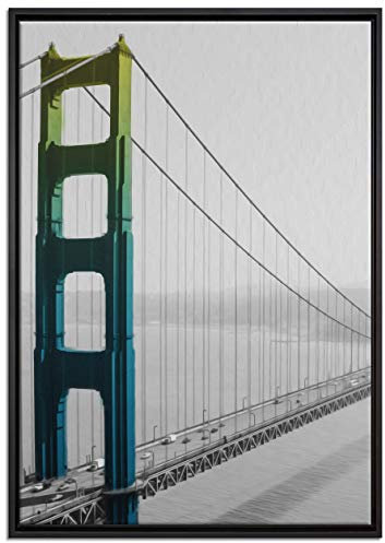 Pixxprint Golden Gate Bridge in Regenbogenoptik Leinwandbild 100x70 cm im Bilderahmen, Wandbild, Schattenfugenrahmen, Kein Poster