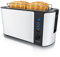 Arendo - Edelstahl Toaster Langschlitz 4 Scheiben, Defrost Funktion, Wärmeisolierendes Gehäuse mit integriertem Brötchenaufsatz - 1500W - Krümelschublade, Display mit Restzeitanzeige - weiß matt