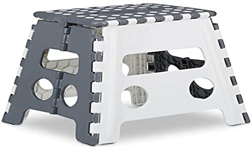 Relaxdays Klapphocker faltbar, Camping Hocker, Kinder Badhocker, bis 150 kg, Kunststoff, HBT: 30 x 37 x 29 cm, grau/weiß