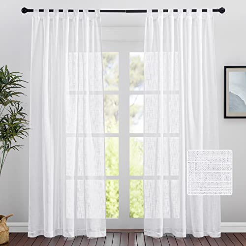 PONY DANCE Leinenoptik Vorhänge Wohnzimmer Schlaufenschal 2er Set H 220 x B 140 cm Voile Gardinen Halbtransparent Dekoration