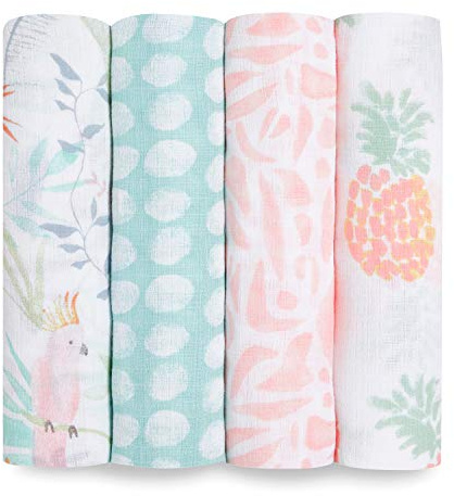 aden + anais™ Essentials Tropicalia - Set di 4 panni per neonati e neonati, per bambine e ragazzi, in 100% cotone, 112 x 112 cm, confezione da 4