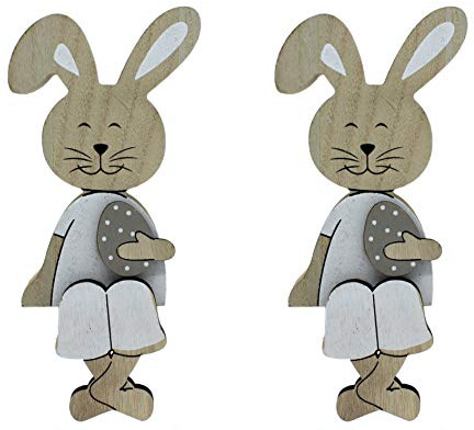 DARO DEKO Holz Hase mit Osterei - Kantenhocker 8 x 18cm 2 Stück