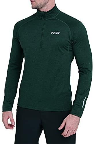 TCA Men's Winter Run Half-Zip Long Sleeve Running ReflectiveTraining Workout Outdoor Athletic Top - Woodland, L