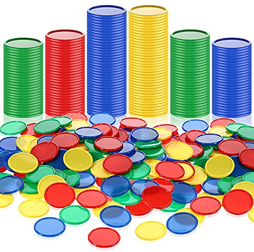 Skylety 400 Stücke Kunststoff Pokerchips 4 Farben 1 Zoll Kleine Lernzähler Blanko Chips Karte zum Spielen Zählen Lernen Mathe Belohnung (Rot, Blau, Grün, Gelb)