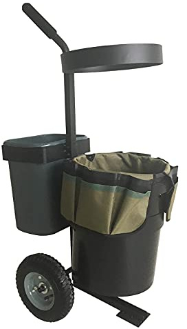 Heavy Duty Garden Lawn Wheeled Cart Trolley Mobile Gardening Rolling Transport Storage Steel Yard Caddy with 5 Gallon Bucket