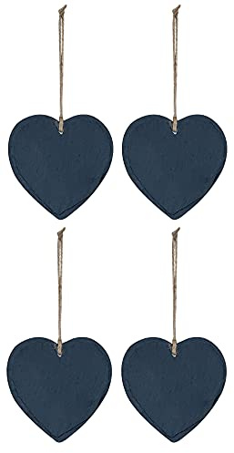 levandeo 4er Set Schiefertafel Herz 12x12cm Schieferplatte Memotafel Türschild Dekohänger Schild Wanddeko