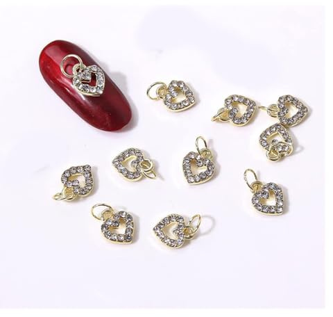 10pcs Doux 3D Or Coeur Dangle Alliage Paillettes Nail Charm Strass Ongles Bijoux Pendentifs Diamant Nail Art Dangle Nail Piercing Charms Alphabet Alliage 3D Nail Art Charme Acrylique Conseils
