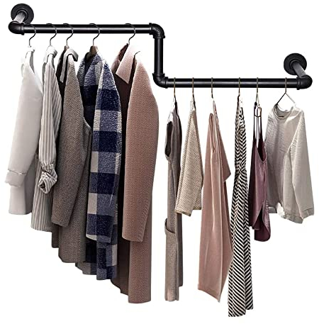 Asta appendiabiti a forma di Z – Asta appendiabiti a parete 100 cm – Nero per negozi di guardaroba – Tubo di ferro – Industrial – DE (nero)