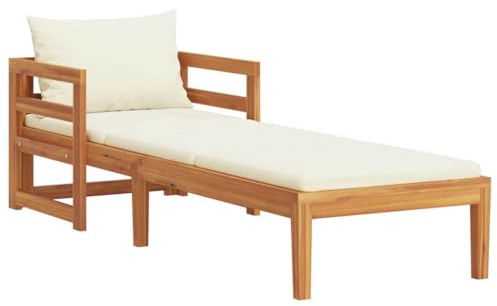 vidaXL Akazienholz Massiv Sonnenliege mit Cremeweißen Kissen Gartenliege Holzliege Gartenmöbel Liege Relaxliege Saunaliege Strandliege