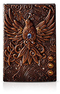PORRASSO Anteckningsbok i vintageläder A5 vattentäta dagböcker resedagbok präglad diary journal gåva för män kvinnor barn pojkar 100 ark 21,5 x 14,5 cm röd brons