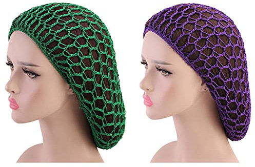 FRCOLOR 2 Stück Lange Netz Schlafmütze Haarnetz Handgehäkelte Häkel Haarnetze Atmungsaktiver Haarschutz Für Nachtruhe Elastisch Für Damen Schonender Haarhalter Fürs Schlafen