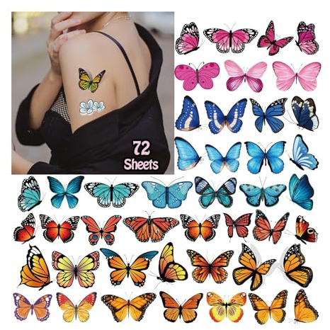 Acevegue 560 Stück Schmetterling Temporäre Tattoo, 3D Schmetterling Gesicht Fake Tattoos Frauen Schmetterlinge Deko, Tattoos Aufkleben Damen Klebetattoos Erwachsene Sticker Geburtstag Deko Karneval
