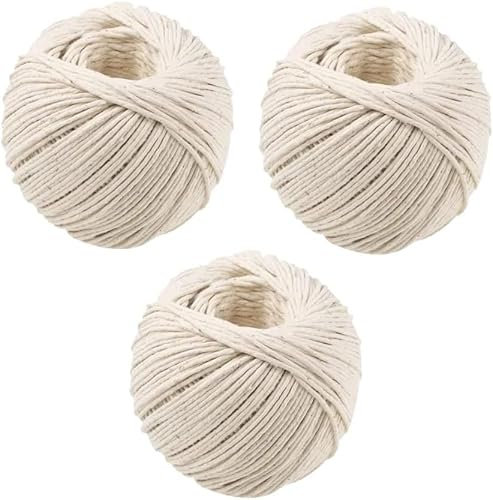 Cotton String Ball, 3 Pack - 100% Cotton Roll Without Added Plastics, Wrapping, Arts and Crafts, Meat Tying, Baking, Garden, Handicrafts, Butcher Twine DIY 3X60M Approx Off-White