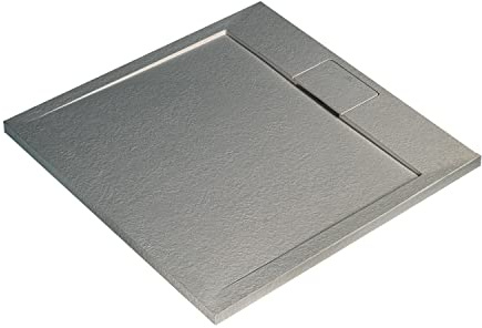 Ideal Standard - Ultra Flat S i.life, Plato de ducha cuadrado de 120 x 120 cm, desagüe oculto, acabado mate efecto piedra, gris cemento