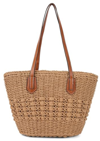 Women's Straw Shoulder Bag Large Rattan Woven Totes Summer Travel Beach Handbag Handmade Top Handle Purse