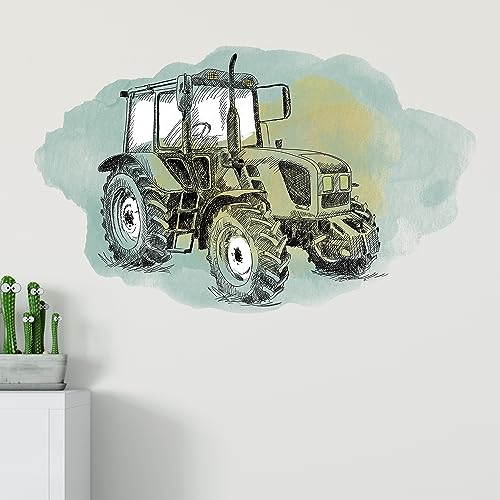 GRAZDesign Wandtattoo Traktor Trecker Kinderzimmer, Wand Aufkleber Tattoo Kinder Auto, Bauernhof Wandaufkleber für Jungenzimmer & Teenager (65x40cm, Grün)