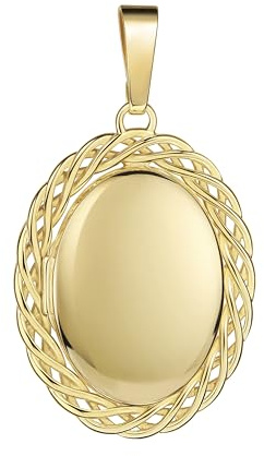 JEVELION Medaillon Gold 585/14 Karat für 2 Amulett Anhänger oval zum Aufklappen für Damen mit Halskette