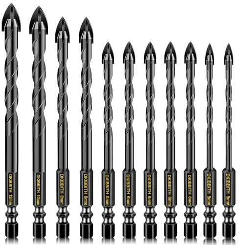 11 Pcs Carbide Masonry Concrete Drill Bit Set for Stone Tile Brick Ceramic Glass Metal Sheet Plastic Wood, Quick Change 6mm Hex Shank, Size 5mm,6mm,8mm,10mm,12mm with Storage Case