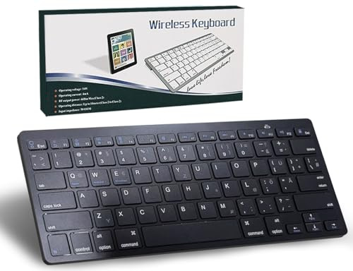 SRAYG Bluetooth-tangentbord trådlöst, tysk QWERTZ layout trådlöst tangentbord mini kompakt ultratunt trådlöst tangentbord för iPad, Mac, bärbar dator, surfplatta, surfplatta, telefon, dator,