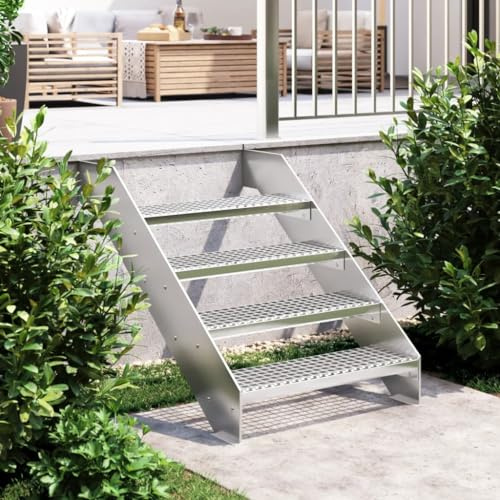 BAZZI Marche en caillebotis, antidérapante, avec bord de marche de sécurité, escalier en acier pour l'extérieur, marche en acier 70 x 24 x 7 cm, acier galvanisé (forgé et soudé)