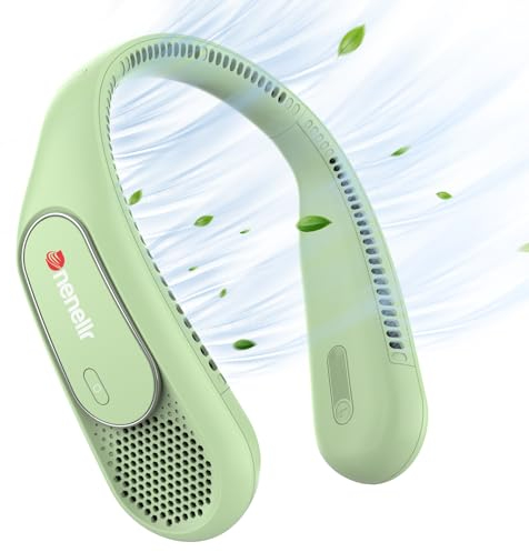 Dnenellr Nackenventilator, Ventilator Hals mit 360°Cooling Luftstrom, Hals Ventilator 6000mAh und 3-Speed Tragbare Hände frei Persönlicher Ventilator, USB Ventilator für Männer Frauen Kinder (Grün)