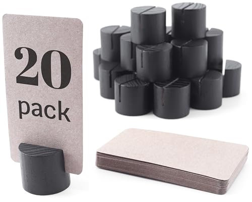 TOROS STORE Mini-Tischnummernhalter aus Holz, 25 Stück Kraftpapier-Tischkarten, Namenskartenhalter für Tische (schwarz)
