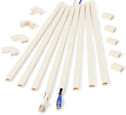 Cord Hider Wall for One Cord, 136in Wire Covers Wall, Easy Install Cable Cover Kit, Cable Raceway Beige, Wire Management Wall, 8X L17in W0.6in H0.4in