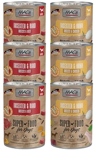 Mac's Dog | Hundefutter Insekt | mit Rind oder mit Huhn | auch als 6er Mix | bei Futtermittelunverträglichkeiten geeignet | getreidefreies Nassfutter für Hunde (6X 400g, Mix)