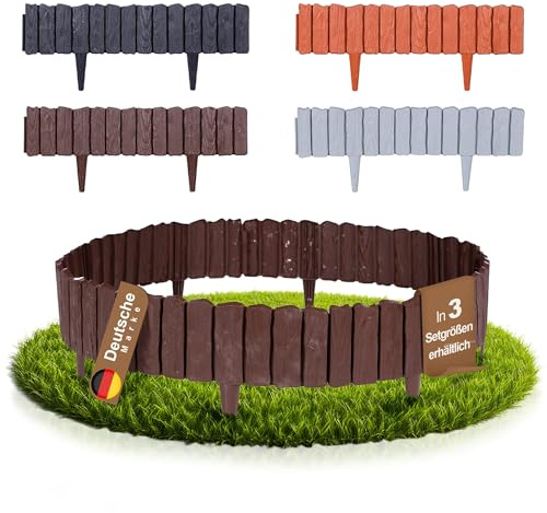 BOOGARDI Beeteinfassung Holz-Optik · 11,40 m Rasenkante Kunststoff Braun · Beetbegrenzung in 4 Farben · Palisade Beetumrandung für Beet & Garten · Rasenkanten Beetabgrenzung Blumenbeet Umrandung