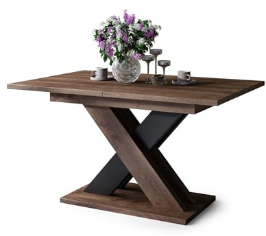 All4All Couchtisch Katris - Wohnzimmertisch - Kaffeetisch – Tisch mit X-Bein – ausziehbar – Esszimmertisch - Coffee Table - 140x90cm - Braune Eiche + Schwarz