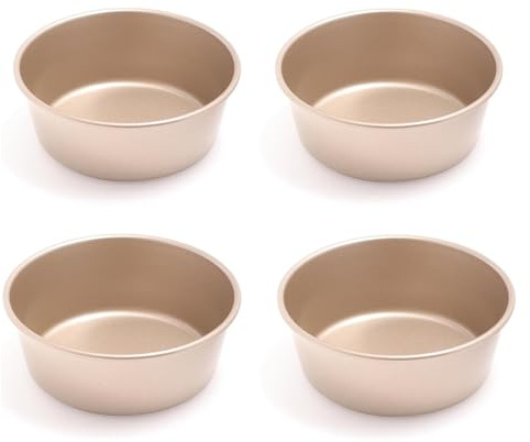 Ulsam 4pcs Baking Cake tin, 4 Inch Reusable Ramekins for Air Fryer, Food Grade Carbon Steel Air Fryer Egg Mould for Fried Eggs, Hamburger Bun Round Mold, Egg Poacher for Air Fryer for Cooking Baking