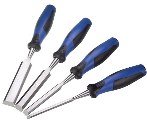Lot de 4 ciseaux à bois avec acier au chrome vanadium et poignées en plastique avec capuchon en fer, étui en papier pour charpentier artisan, cadeau pour homme