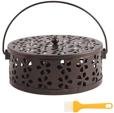 Mückenspirale Halter, Metall Räucherspiralen Halter, Moskito-Spule Halter, Sandelholz Metall Räucherstäbchenhalter, Beweglicher Moskito Spulenhalter mit Reinigungsbürste
