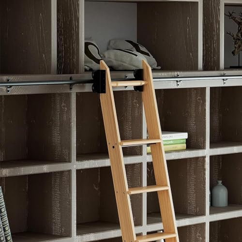 Bibliothek Schiebeleiter Hardware Kit, Mobile Leiterschiene/-schiene - Gleitrolle oben, Hochleistungs-Rollschienensatz (ohne Leiter) mit Bodenrolle for Bücherregale, Lagerschränke(3.3ft/100cm Track Ki