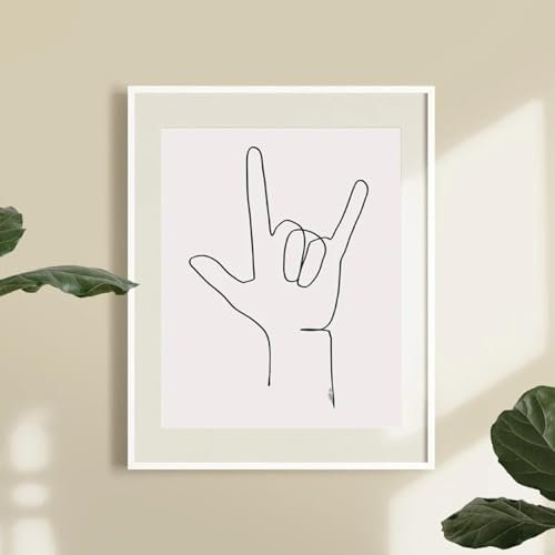 dsdsgog I Love You Sign Hand Language Continuous Line Drawing Canvas Prints Black White Minimalist Posters Sketch Wall Art Painting Bedroom 35x50cm Frameless