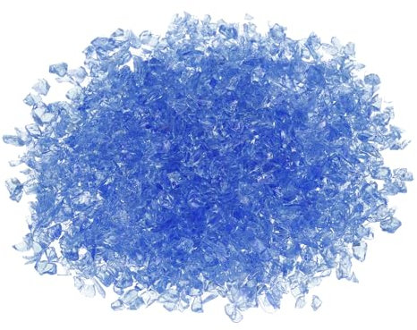 QUARKZMAN 0,66 Pfund Feuerglasstein, 3-6mm hochglänzend reflektierende Feuertischglassteine für Kamin Feuertisch Haus Garten Dekoration, Vasenfüller, Landschaftsgestaltung, Blau