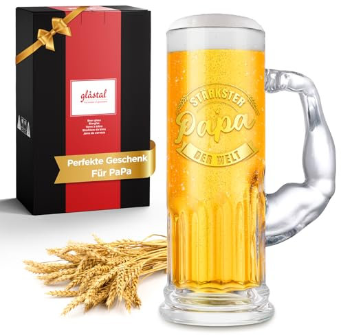 glastal Geburtstagsgeschenk für Papa 580ml Biergläser PaPa Geschenke XL Bierglas Weingläser mit Henkel Trinkgläser Wassergläser Geschenke für Bester Papa Männer zum Geburtstag Weihnachten Jubiläum