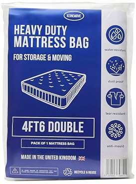 Double Size Mattress Bag - Moving and Storage - 4ft6 – 1 Pack - Heavy Duty - Mattress Cover for Moving - Plastic Mattress Cover - Storage Bag - Water Resistant, Dust Proof, Tear Resistant, Anti-Mould