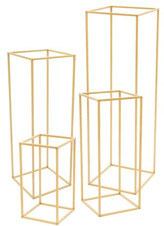 Gold Vase für Hochzeit, 4 Stück Hoch Blumenständer Metallbodenvasen Geometrisch Mittelstück Vasen für Hochzeiten Party Dekorationen