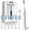 Vexloria Brosse à Dent Électrique Soniques, Brosse a Dent Electrique Adulte Enfant avec 6 Têtes de Brosse, 5 Modes et Minuterie, IPX7 Brosse à Dents Électrique Ultrasons pour Femmes Hommes (Blanc)