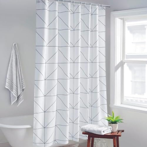 Lkw Ogechi 200 cm hängande vattentätt vitt duschdraperi, 220 x 200 cm viktade duschdraperier, mögelbeständiga, triangulärt tvättbart polyester duschdraperi med krokar