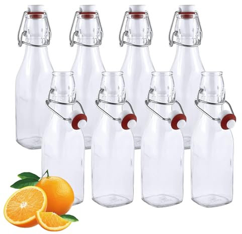 DYUEE Glass Bottles with Stoppers & Screw Caps, 8PCS 250ml Transparent Beer Bottles - for Water, Alcohol, Vodka, & Homemade Beer