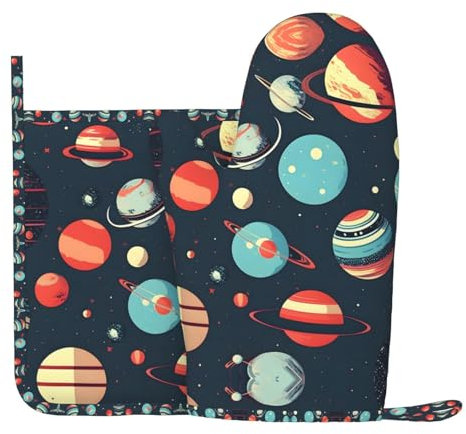 Outer Space Planet Silicone Oven Gloves And Pot Mat Kitchen Cooking Barbecue Oven Gloves