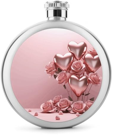 Rose Balloon Heart Hip Flask Stainless Steel Leak-Proof Liquor Flasks Portable Circular Wine Flasks for Camping Fishing Wedding Party 5 Oz