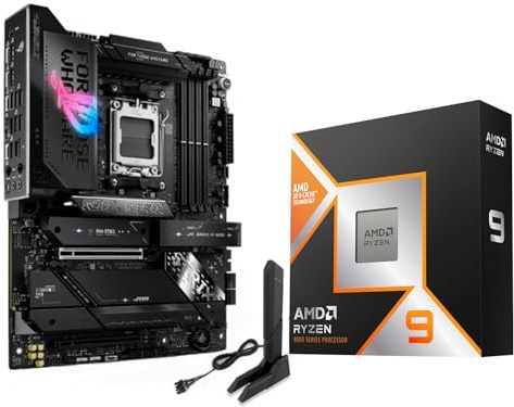 Micro Center AMD Ryzen 9 9950X3D CPU Processor with ASUS ROG Strix X870E-E Gaming WiFi X870 ATX Motherboard (18+2+2 Power Stages, WiFi 7, 5X M.2, PCIe 5.0, USB4)