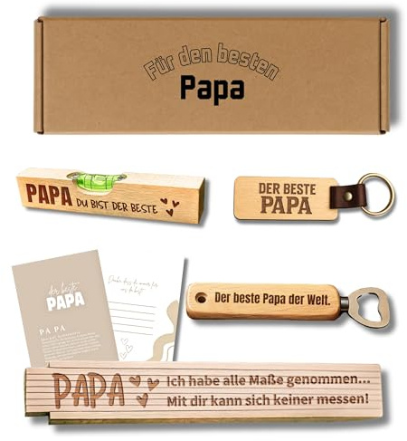 Happy Box® Bester Papa Geschenkset - mit Bieröffner, Zollstock, Karte und Schlüsselanhänger | Geschenke für Väter | Geburtstagsgeschenk für Männer | bester Papa Geschenke | Geschenkbox Papa (Papa)