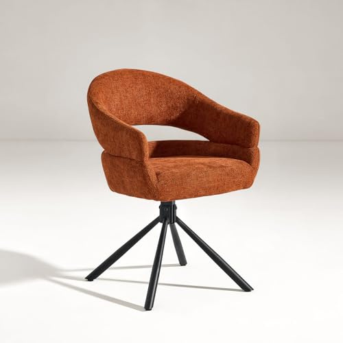 CLIPOP 1er Set Esszimmerstuhl Drehbar mit Armlehne, Drehbar 360°, Küchenstuhl, Moderner Polsterstuhl mit Stoffrückenlehne für Küche, Esszimmer, Schlafzimmer (Orange)
