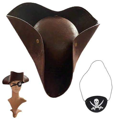 WSDFTQ Pirate Hat, Pirate Accessories, Classic Brown Tricorn Hat for Role Play, Halloween Costume Accessory, Themed Party Supplies for Adults, One Size Fits Most