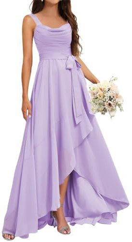AHERKLL Women's Chiffon Bridesmaid Dresses for Wedding with Slit Prom Gowns Cocktail Dresses Plus Size HAH001 Lilac UK12